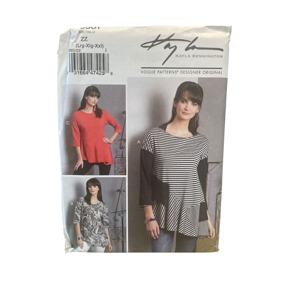 Vogue Sewing Pattern Misses L XL XXL V9301 Kayla Kennington Top Tunic ZZ